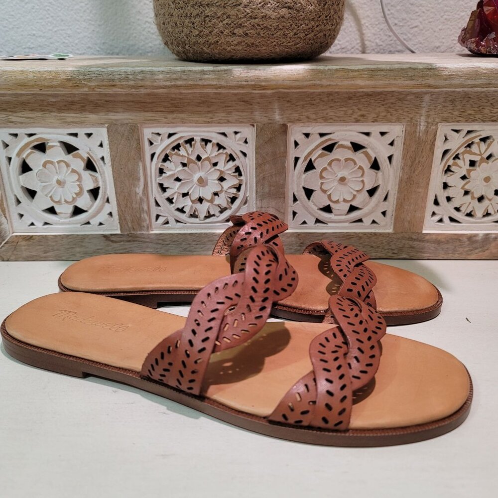 Madewell Womens Sz 9.5 The Cora Tan Leather Slide Sandal Comfort Shoe Casual